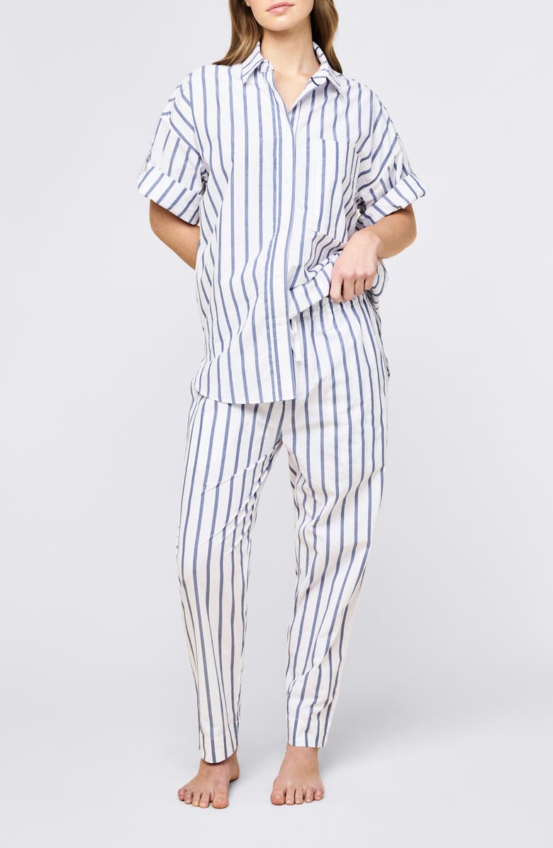 Papinelle Tyler Cotton Poplin Pajamas, Alternate, color, White Navy Stripe