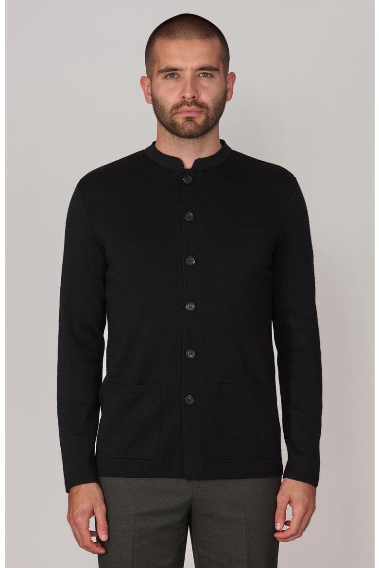 Merino Wool Knitted Nehru Jacket, Main, color, Black
