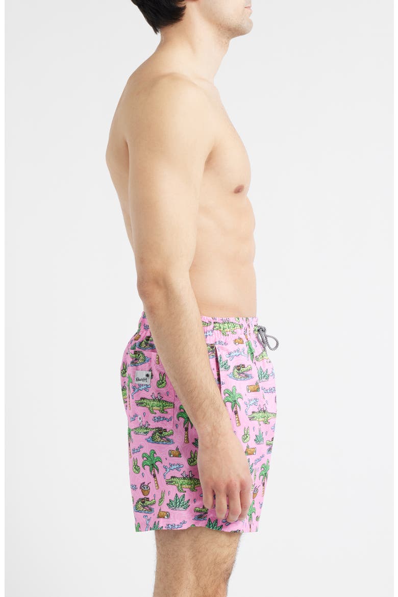 Crocodile Print Mid Length Swim Trucks, Alternate, color, PINK