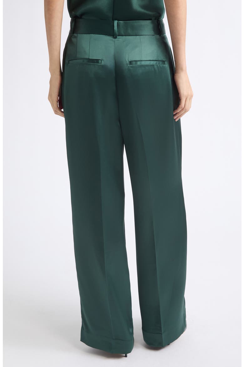 Zadie Pleated Satin Pants, Alternate, color, TEAL GREEN