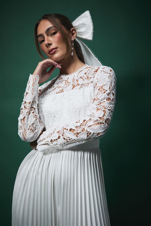 Coast Lisa Tan Lace Top Wide Leg Jumpsuit In White