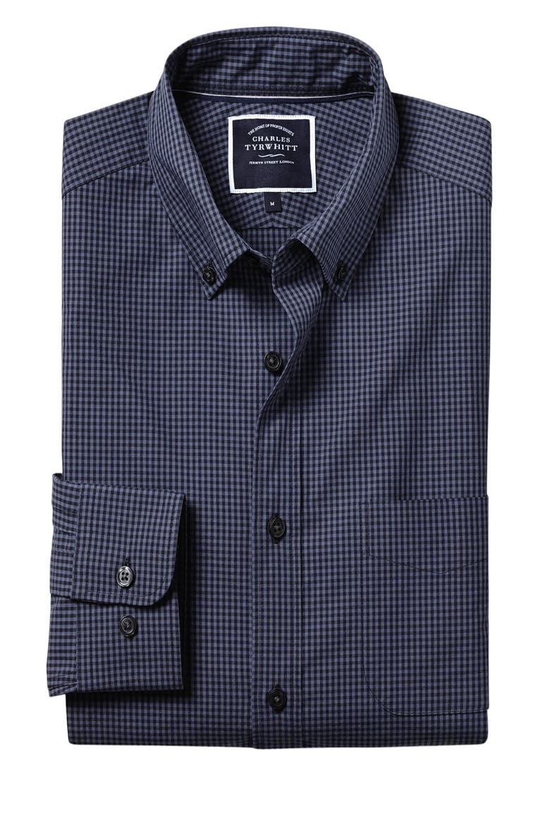 Slim Fit Button-Down Collar Non-Iron Stretch Poplin Mini Gingham Shirt, Alternate, color, Indigo Blue