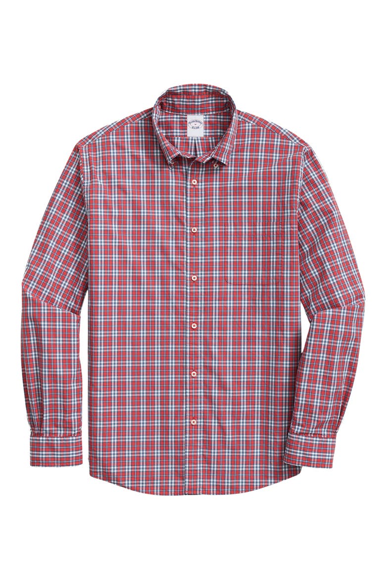 Friday Plaid Cotton Poplin Button-Down Shirt, Main, color, POINTSETTIA PLAID