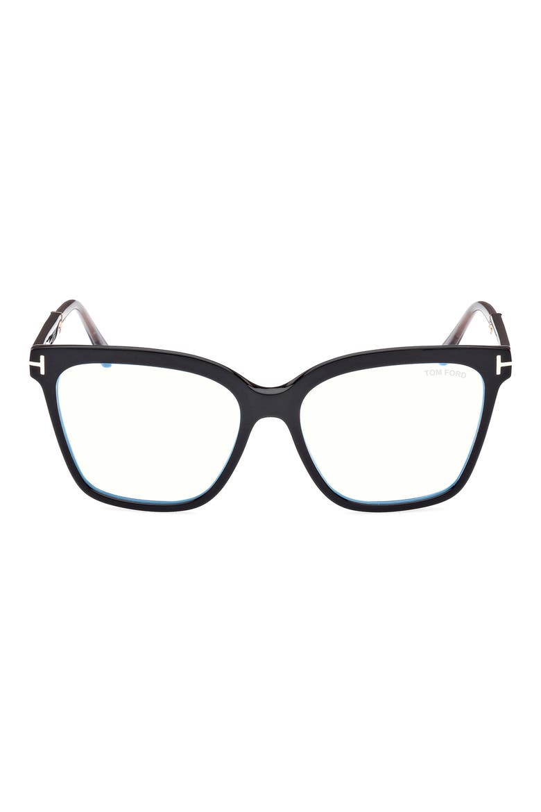 56mm Square Blue Light Blocking Optical Glasses, Main, color, BLACK ROSE GOLD / T LOGO
