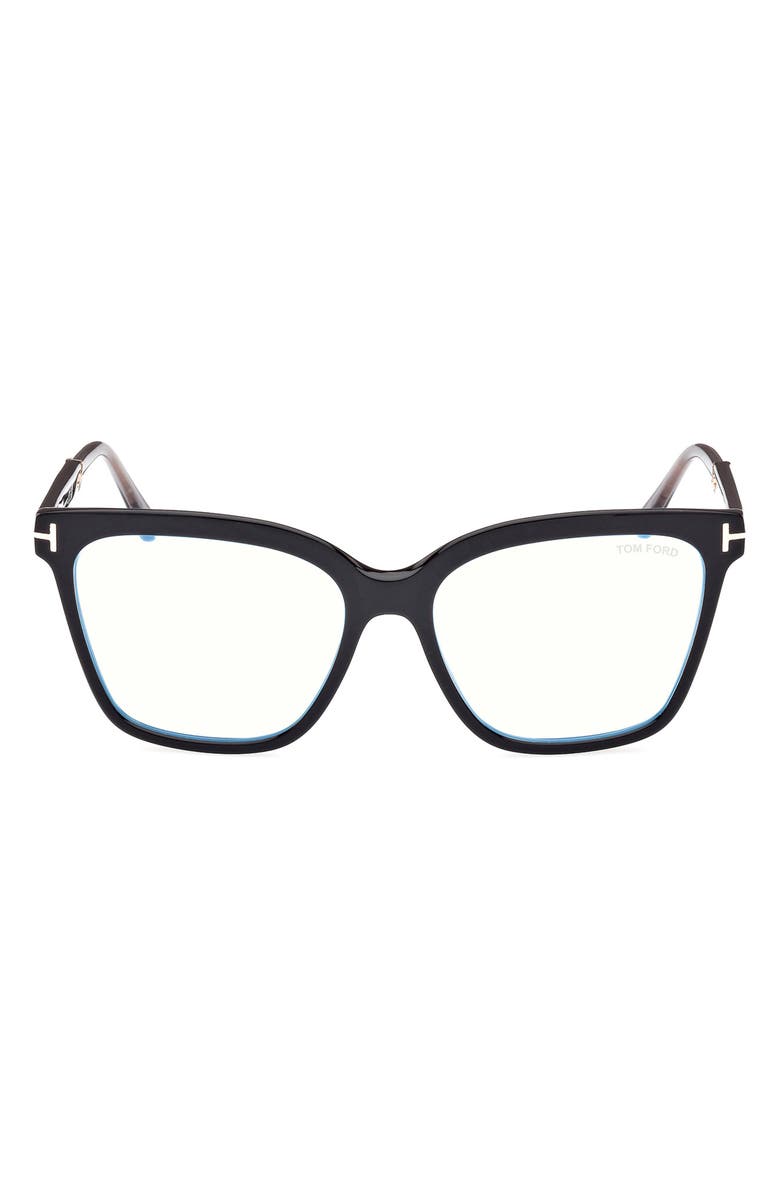 TOM FORD 56mm Square Blue Light Blocking Optical Glasses, Main, color, Black Rose Gold / T Logo