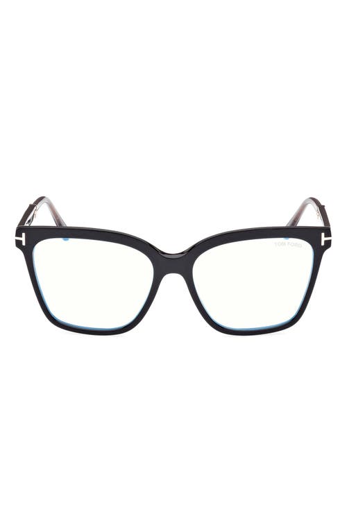 Tom Ford 56mm Square Blue Light Blocking Optical Glasses In Black