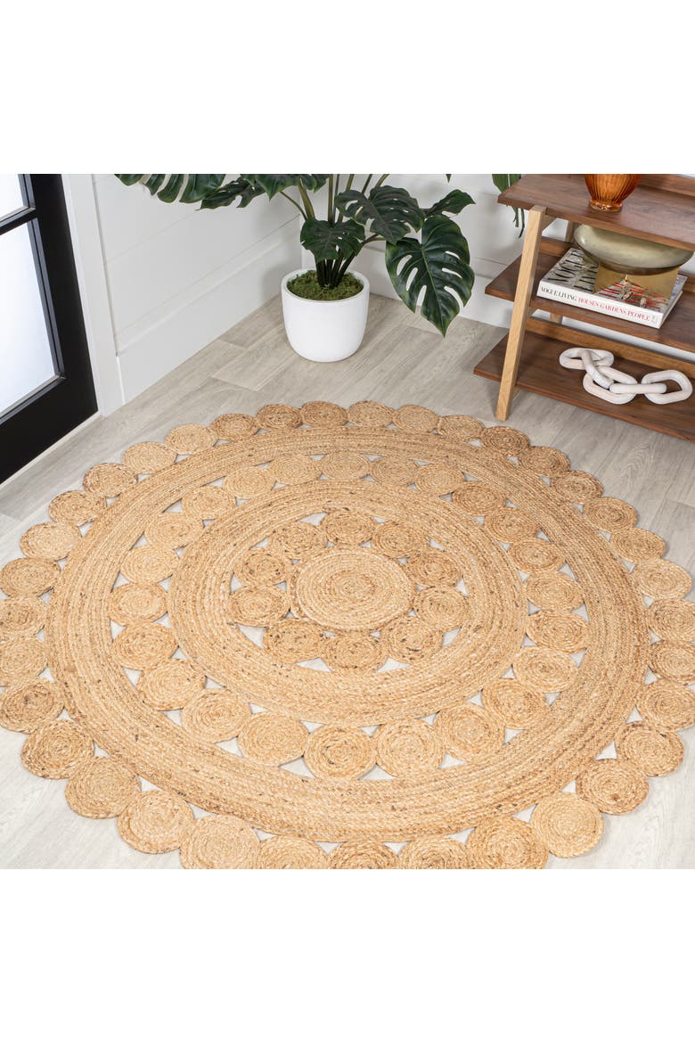 Daisy Hippy Jute Medallion Circle Round Area Rug, Alternate, color, Natural