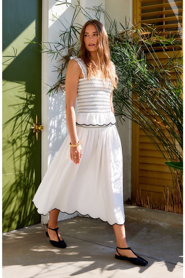 Elsa Smocked Waist Midi Skirt, Alternate, color, CREAM