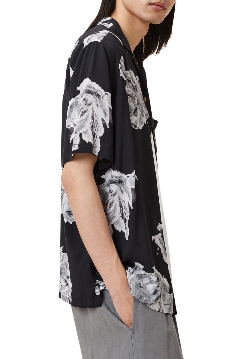 AllSaints Gallica Short Sleeve Camp Shirt, Alternate, color, Black