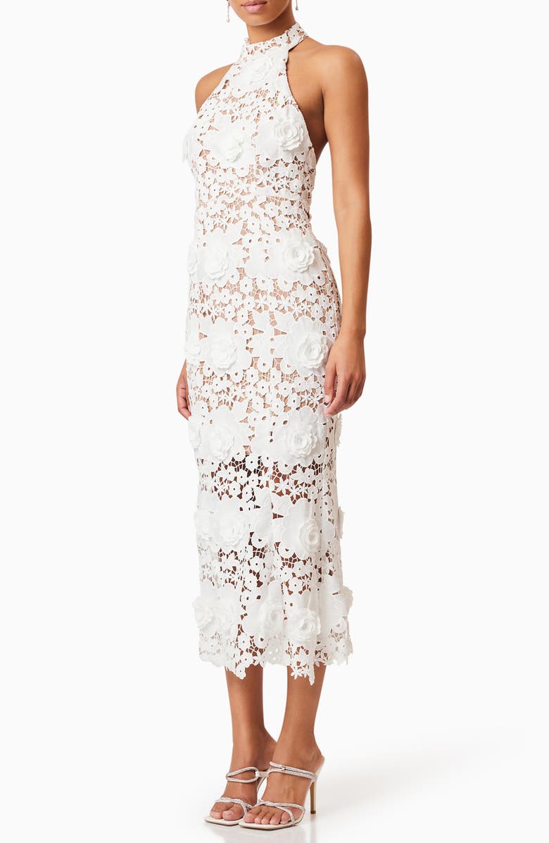 Elliatt Daffodil Floral Appliqué Midi Cocktail Dress, Alternate, color,