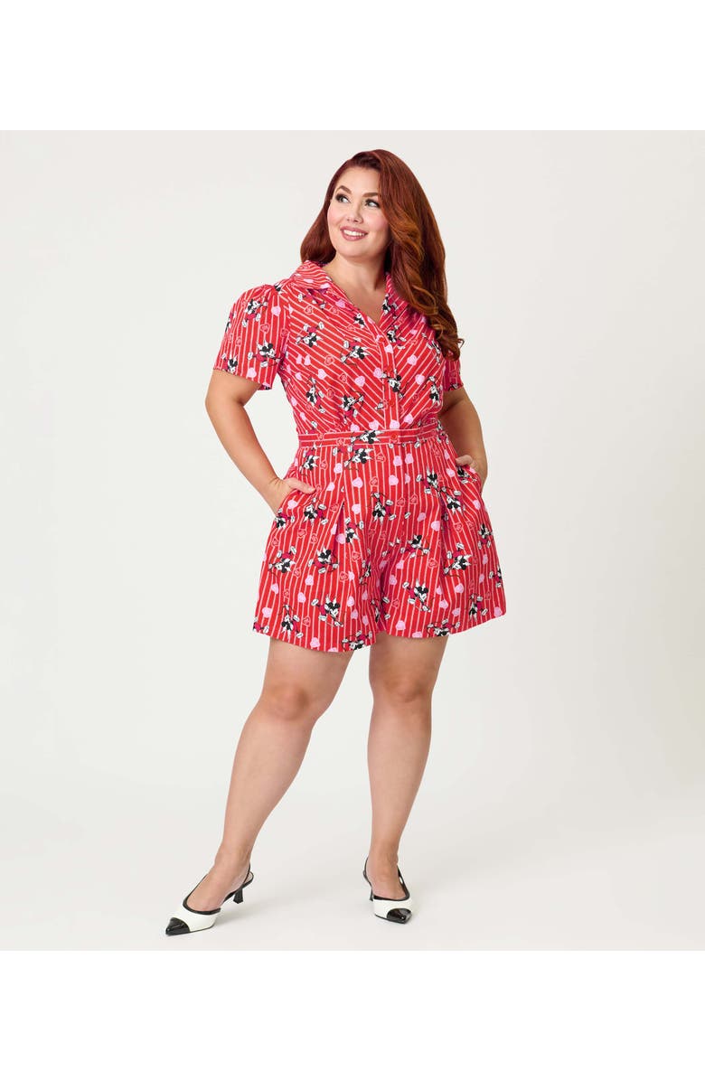 Unique Vintage Plus Size Button Front Romper, Main, color, Red & White Stripe