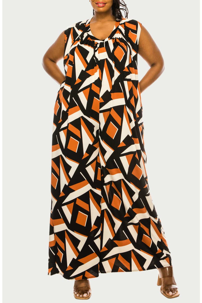 Makayla Printed Sleeveless Wide Leg Jumpsuit, Main, color, RUST BLACK