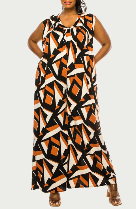 Makayla Printed Sleeveless Wide Leg Jumpsuit (Plus)