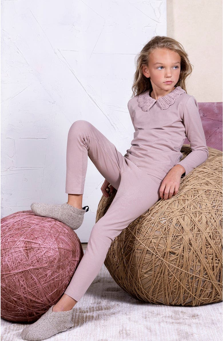 NoggiWear Crochet Collar Loungewear Set, Alternate, color, Taupe