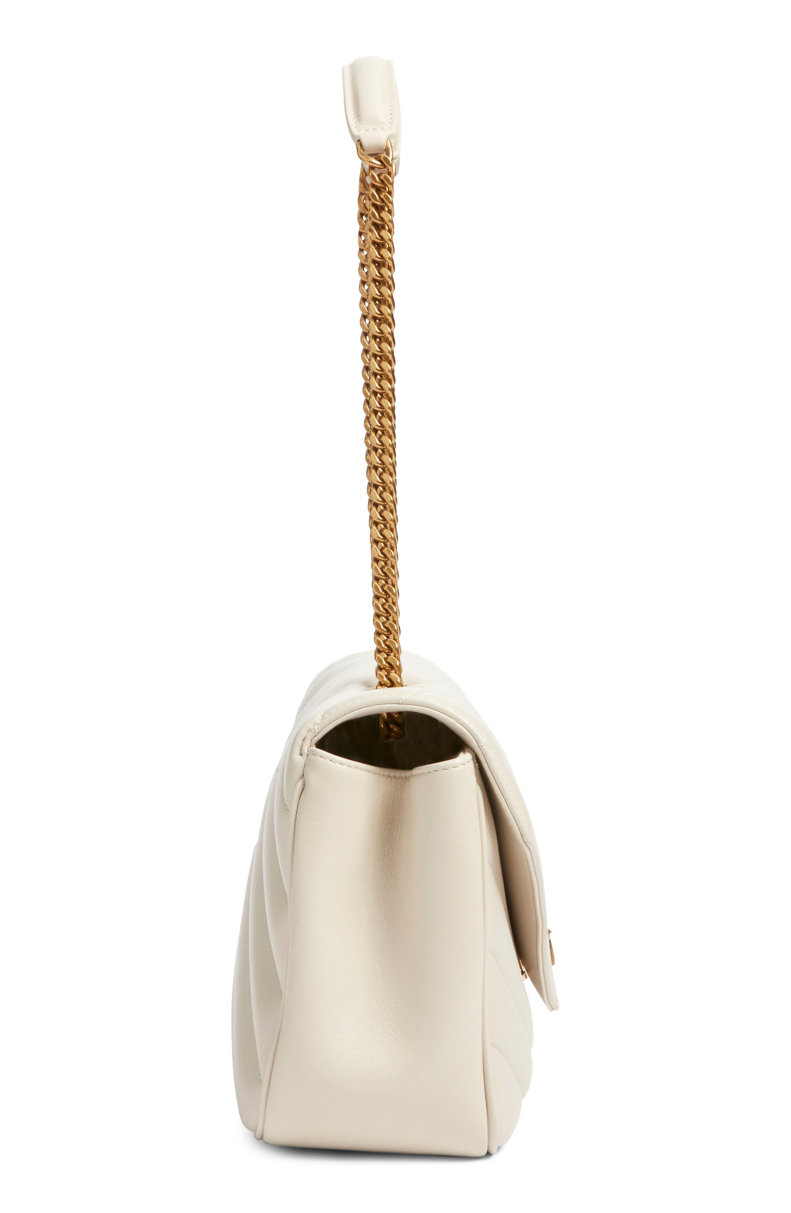 Saint Laurent Medium Loulou Quilted Leather Shoulder Bag, Alternate, color, Blanc Vintage