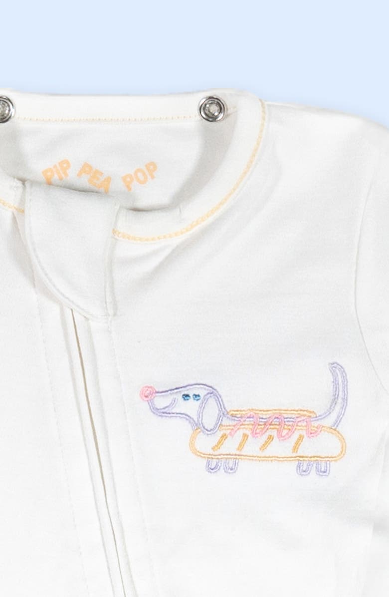 PIP PEA POP Hot Dog Embroidered Organic Cotton Romper with Attachable Bib, Alternate, color,