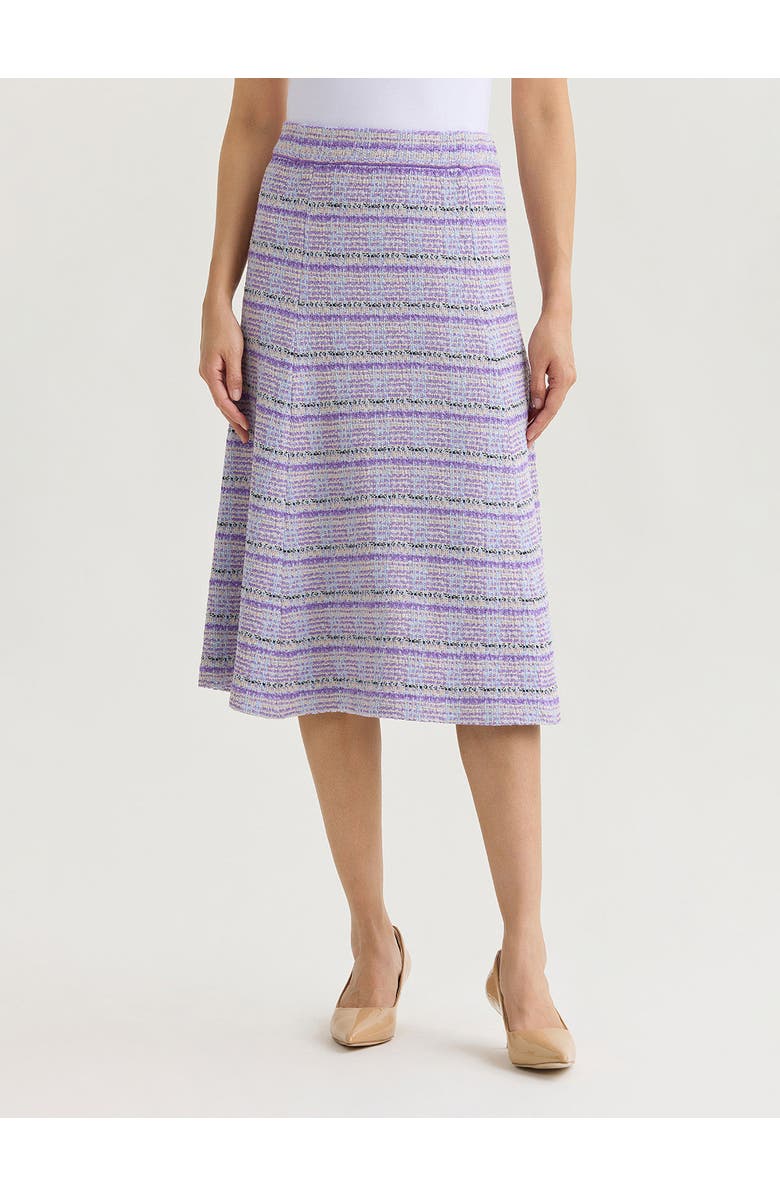 Misook Flared Plaid Tweed Knit Midi Skirt, Main, color, Biscotti/Powder Blue/Purple