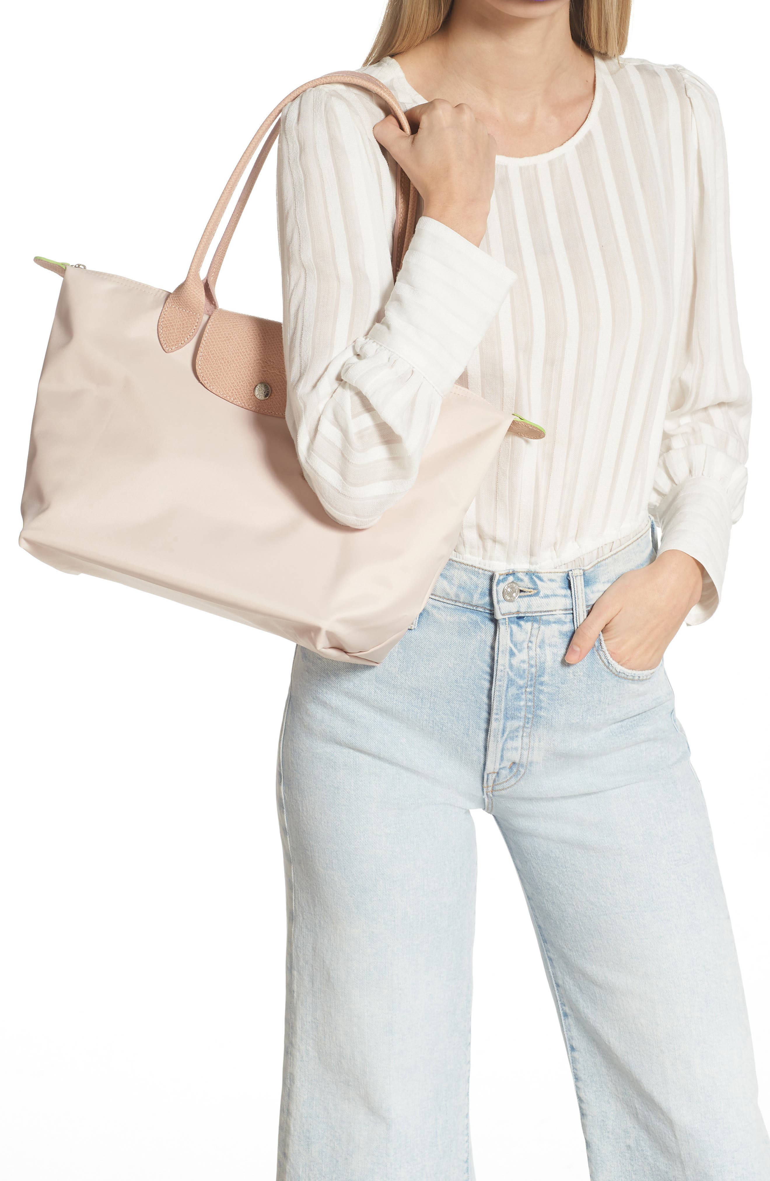 Medium Le Pliage Recycled Canvas Shoulder Tote Bag, Alternate, color, FLOWERS