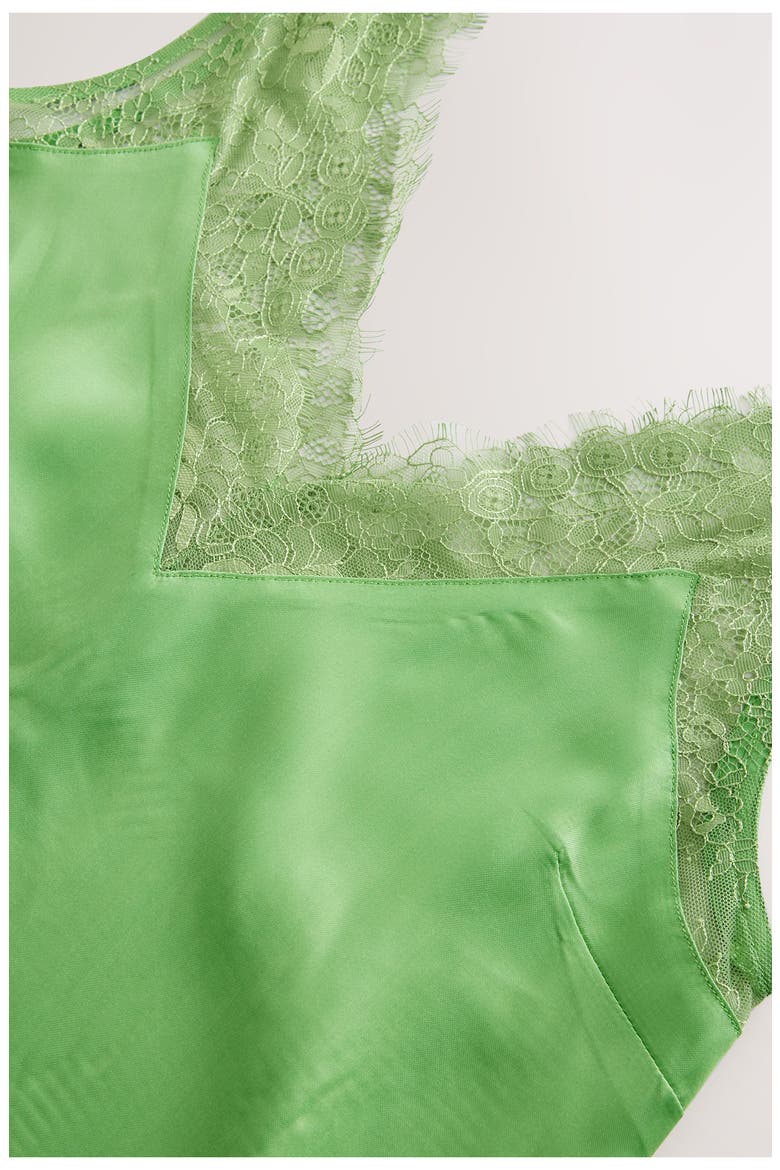 Lace Trim Satin Tank, Alternate, color, GREEN