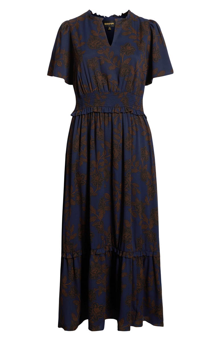 SUGARLIPS Tolleson Floral Print Maxi Dress, Alternate, color, Brown-Blue
