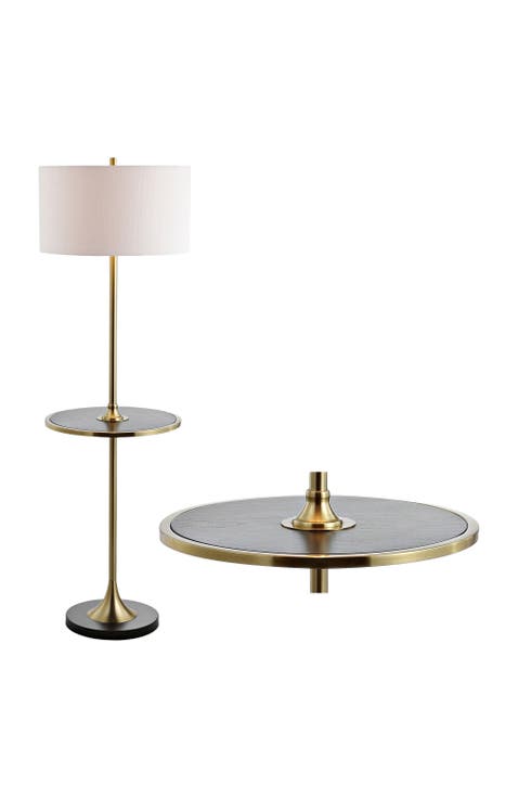 Luce 59" Metal/Wood LED Floor Lamp with Table, Black/Brass