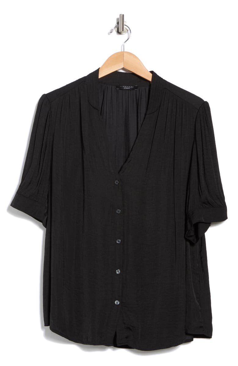 T Tahari AirFlow Short Sleeve Button-Up Shirt, Alternate, color, Black