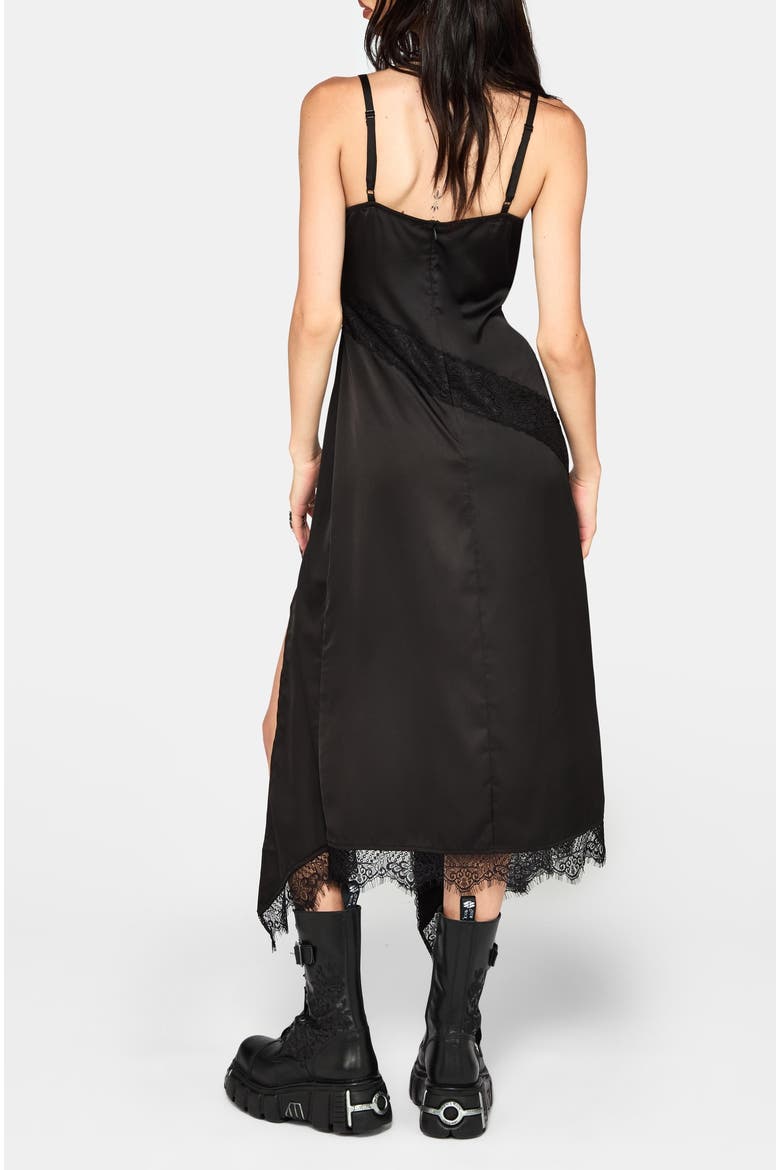 Tova Lace Trim Asymmetric Midi Dress, Alternate, color, Black