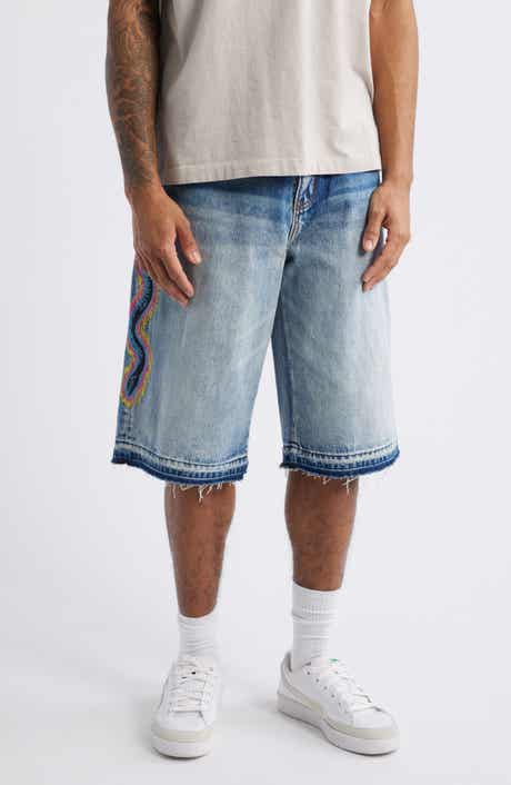 DIET STARTS MONDAY Snake Embroidered Denim Shorts
