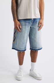 DIET STARTS MONDAY Snake Embroidered Denim Shorts