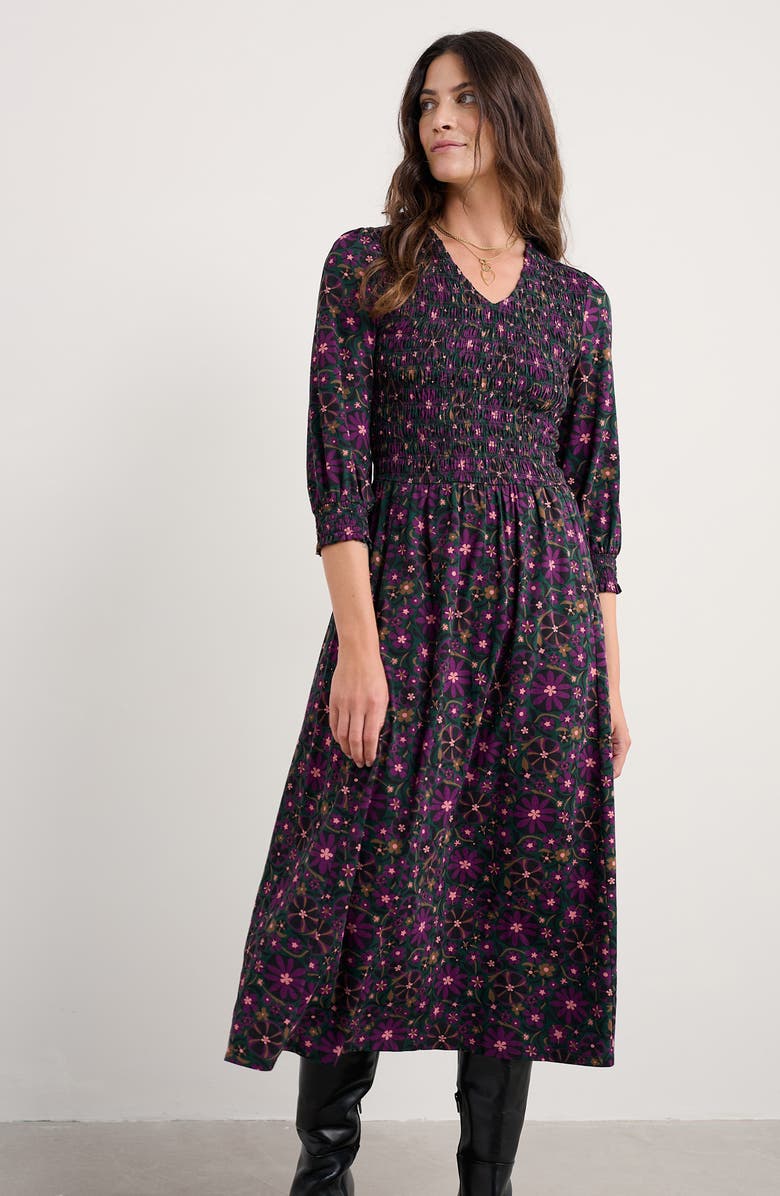 Seasalt Cornwall Sea Sound Floral Smocked Midi Dress, Alternate, color, Folky Flowers Amethyst
