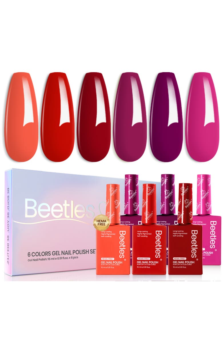 Beetles Red Winter Gel Polish Set 6 Colors, Main, color, Burgundy Red Purple Orange