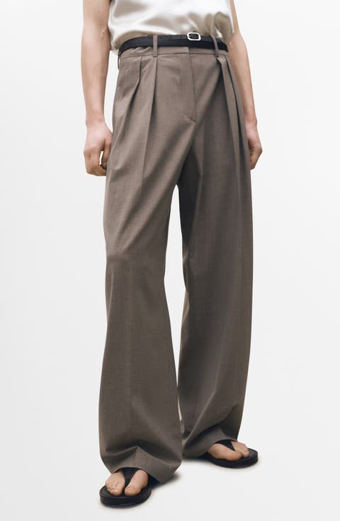 Pleat Front Wide Leg Suit Pants