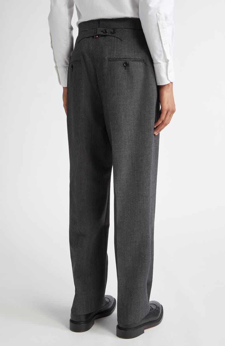 Thom Browne High Waist Back Strap Wool Trousers, Alternate, color, Dark Grey