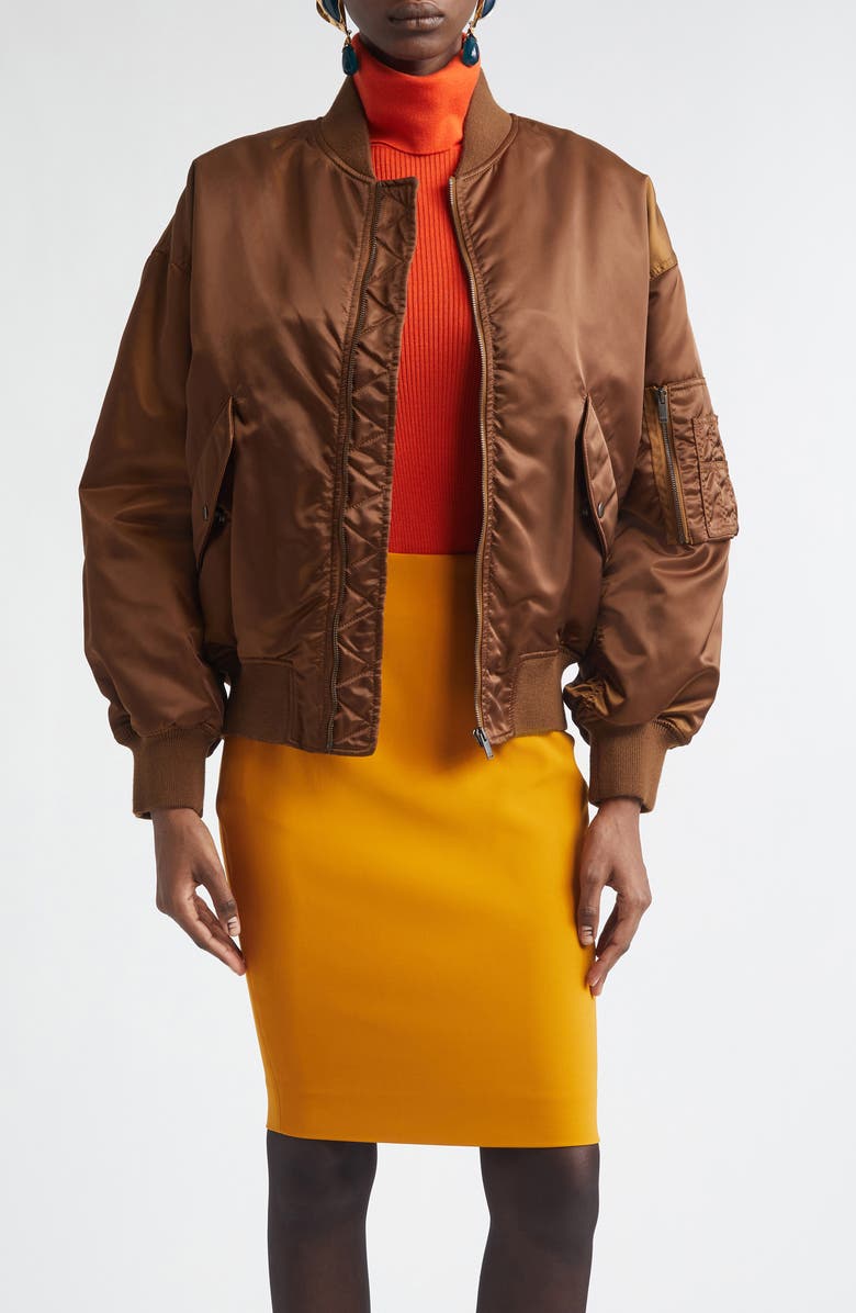 Saint Laurent Recycled Nylon Bomber Jacket, Main, color, Brun Clair