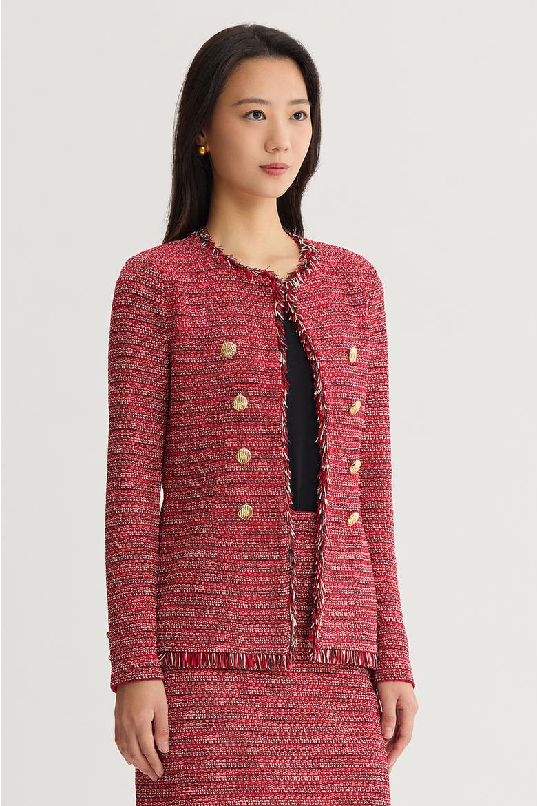 x Anna Marie Fringe Trim Tweed Knit Jacket, Alternate, color, Holiday/French Almond