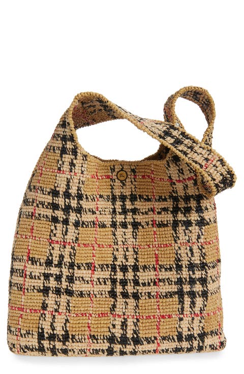 Margate Check Raffia Hobo Bag
