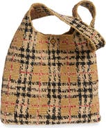 Burberry Margate Check Raffia Hobo Bag