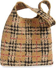 Burberry Margate Check Raffia Hobo Bag