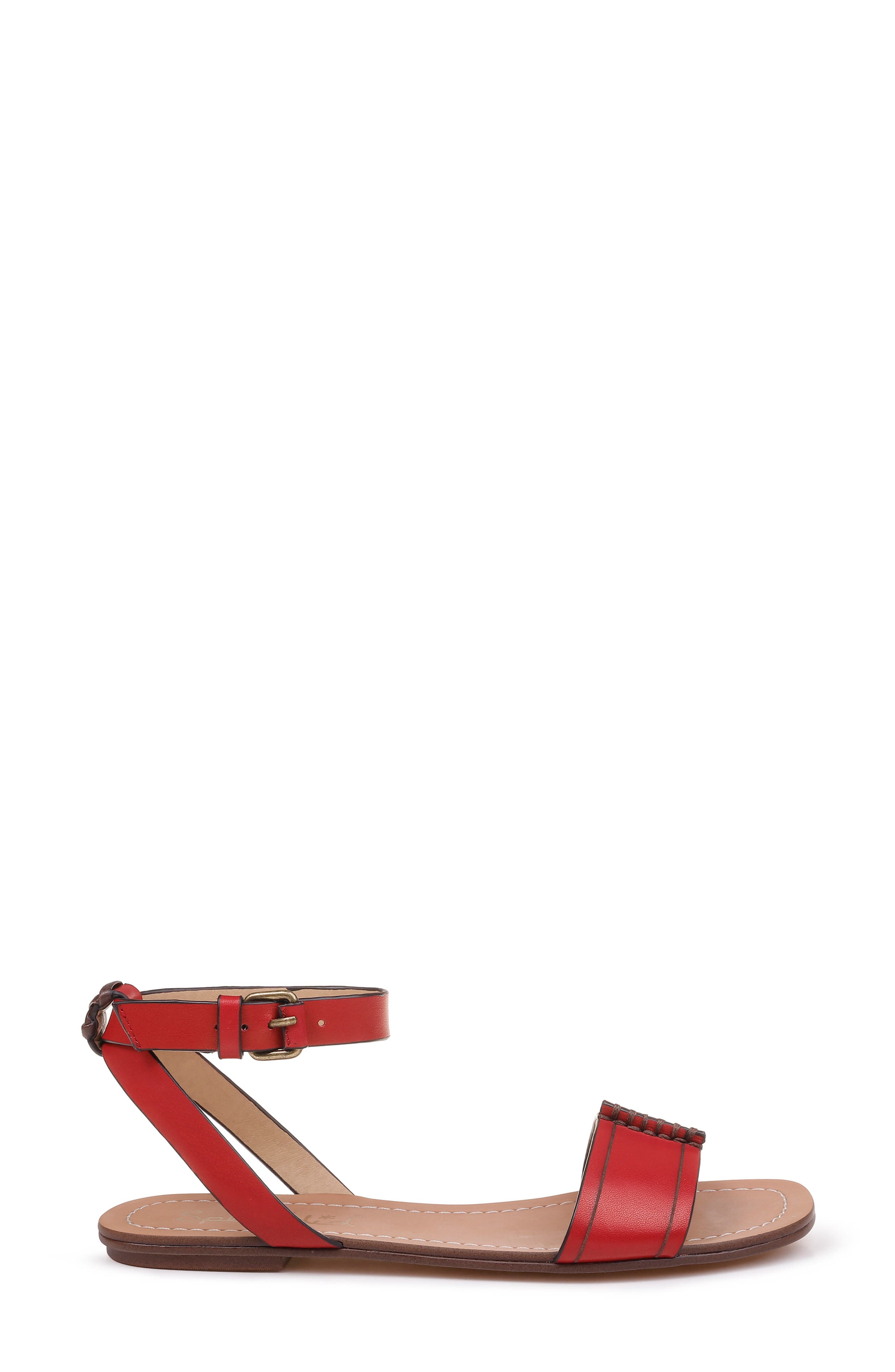 Tabitha Ankle Strap Flat Sandal, Alternate, color, AURORA RED LEATHER
