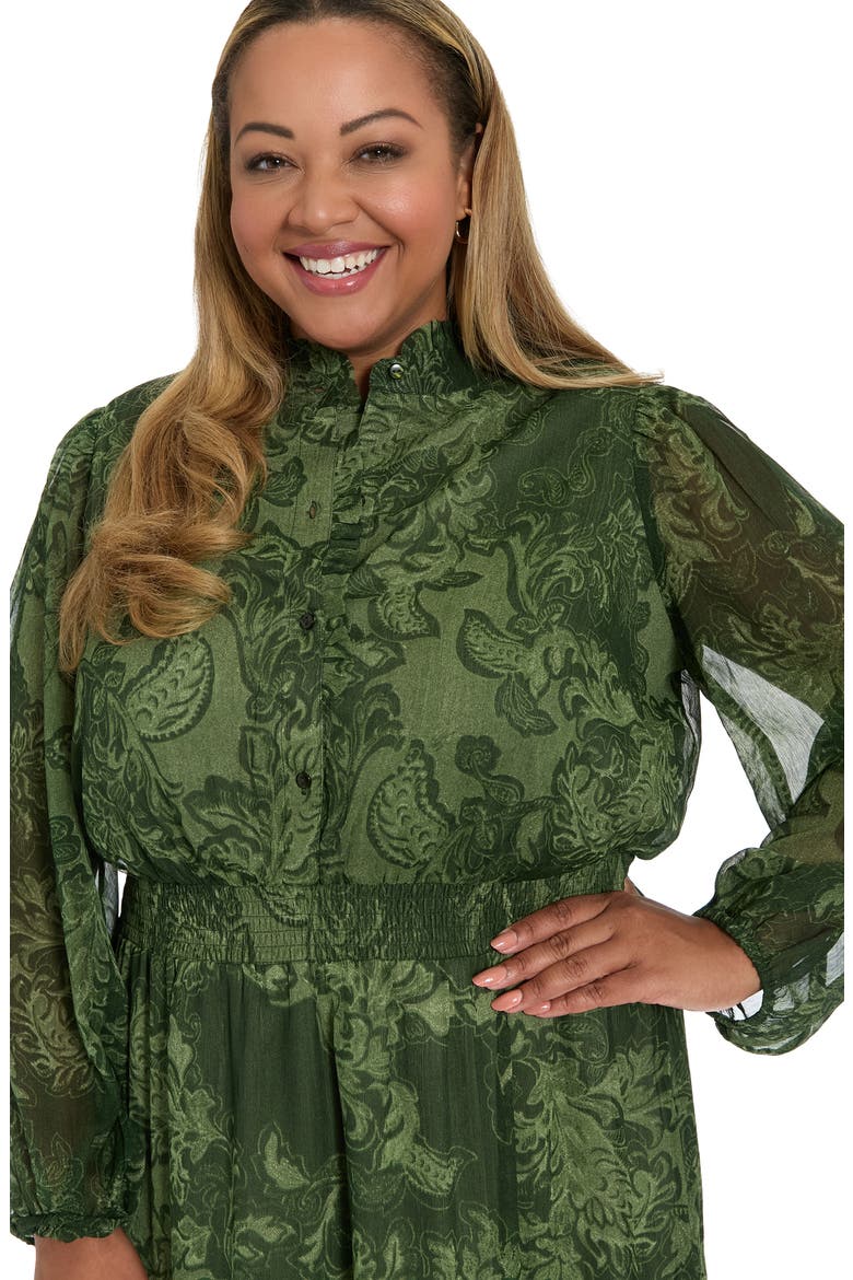 Paisley Long Sleeve Tiered Chiffon Maxi Dress, Alternate, color, PINE
