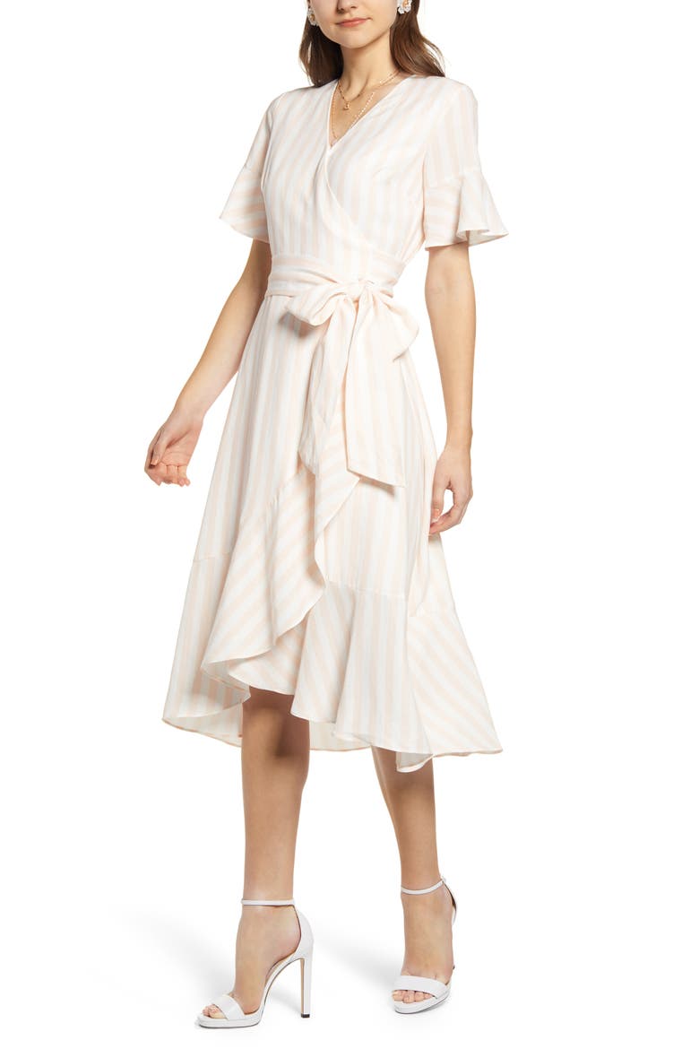 Ruffle Wrap Dress, Alternate, color, PINK TAN STRIPE