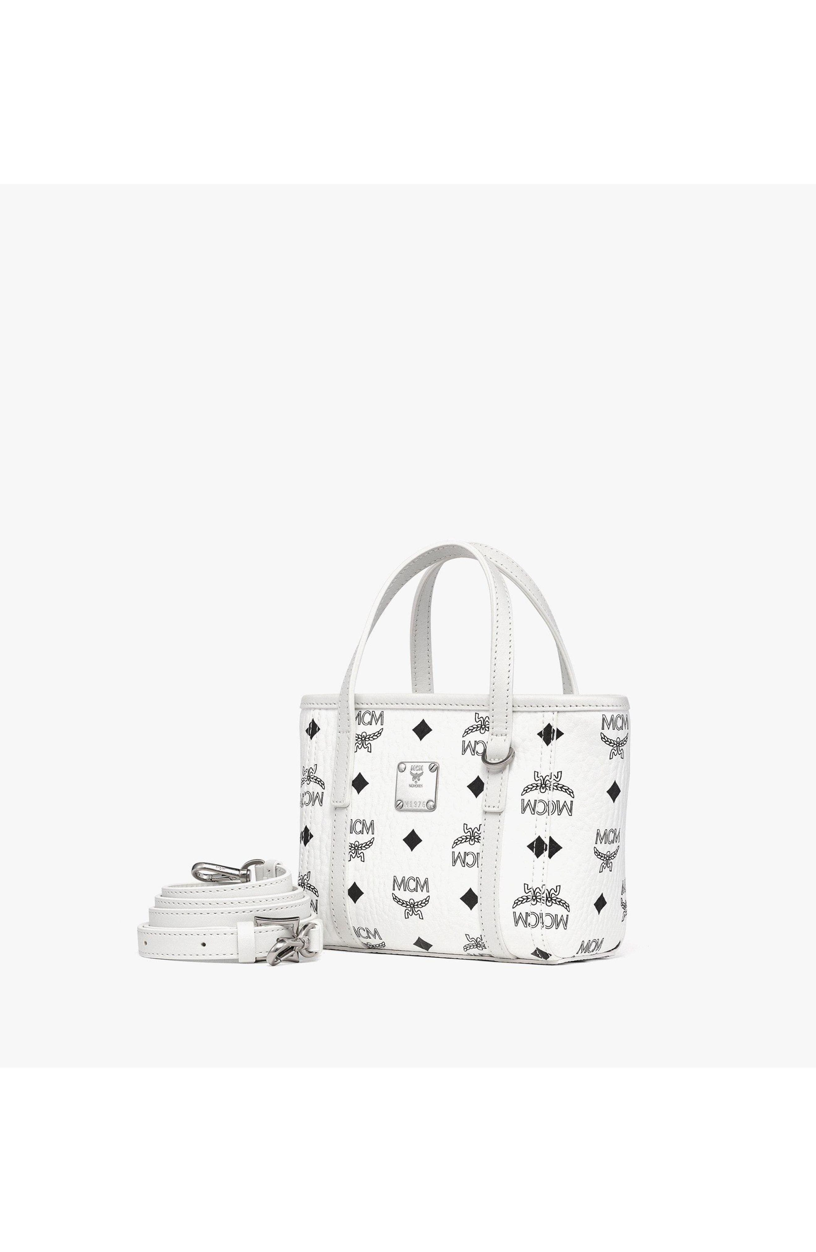 MCM Toni Top-Zip Shopper in Visetos, Alternate, color, White