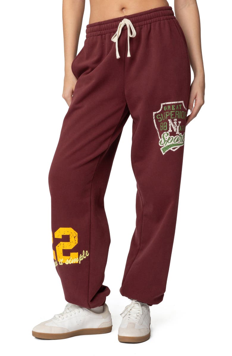 EDIKTED Bramty Oversize Sweatpants, Main, color, Burgundy