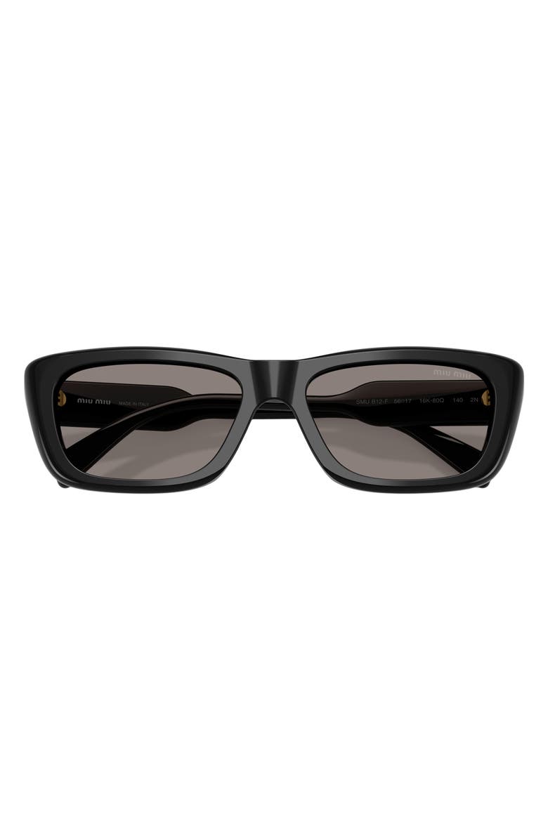 Miu Miu 56mm Rectangular Sunglasses, Main, color, Black / Dark Grey