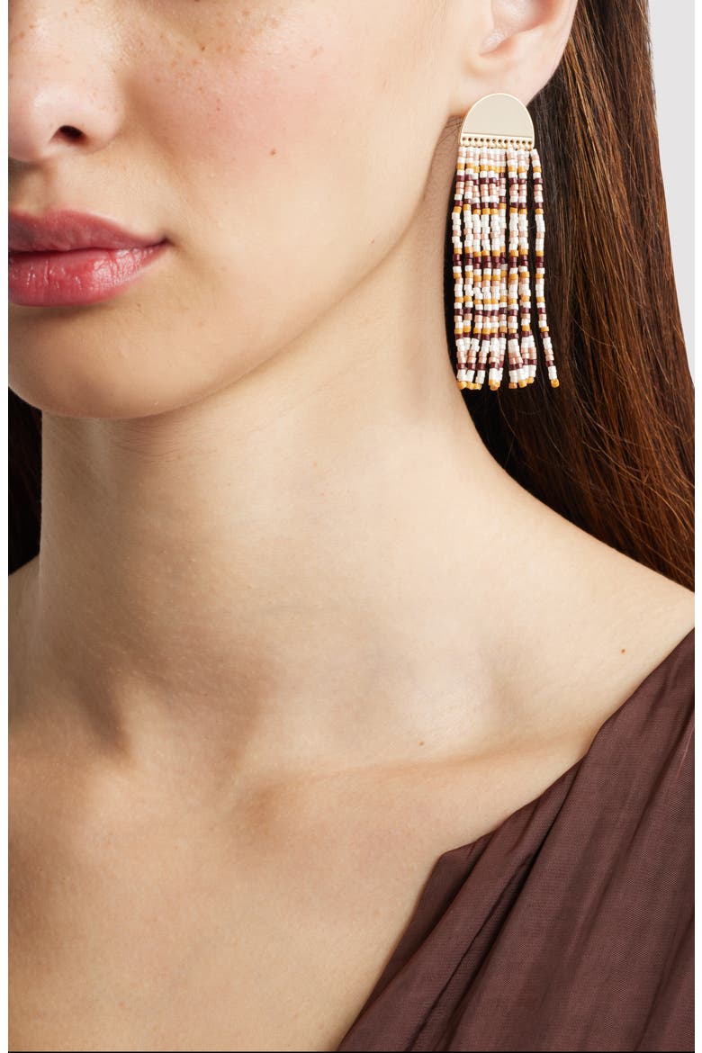 Crescent Seed Bead Fringe Drop Earrings, Alternate, color, NEUTRAL MULTI- GOLD