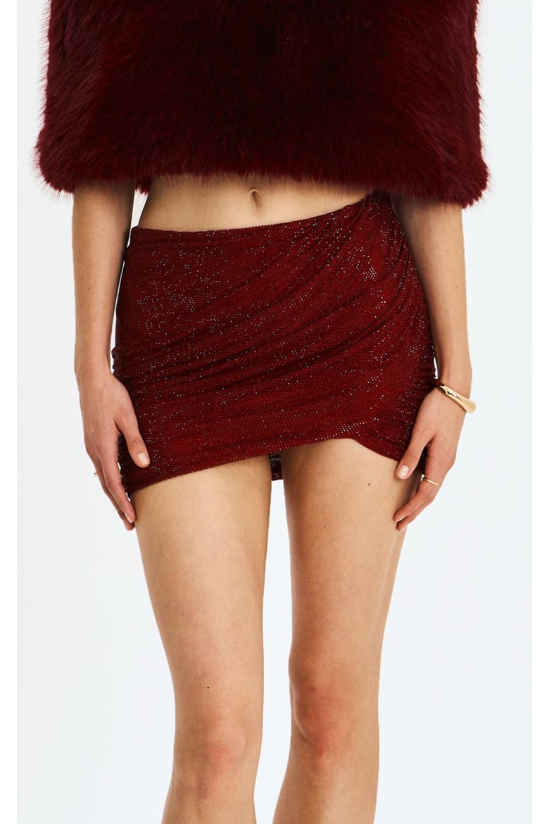 Darleen Rhinestone Mesh Low Waist Ruched Skirt, Main, color, Burgundy