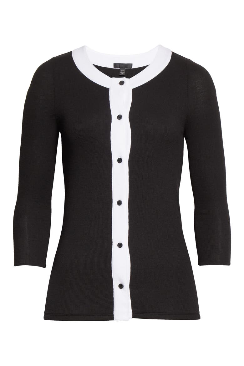 Colorblock Trim Rib Cardigan, Alternate, color, BLACK COMBO