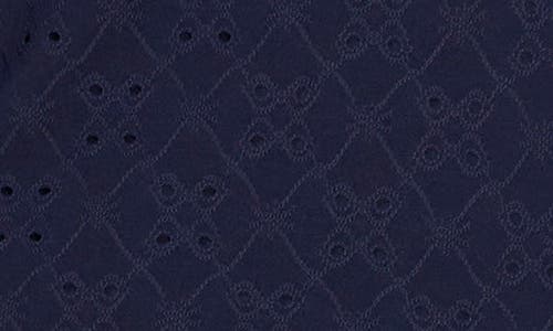 Chaus Eyelet Ruched Sleeve Top In Blue