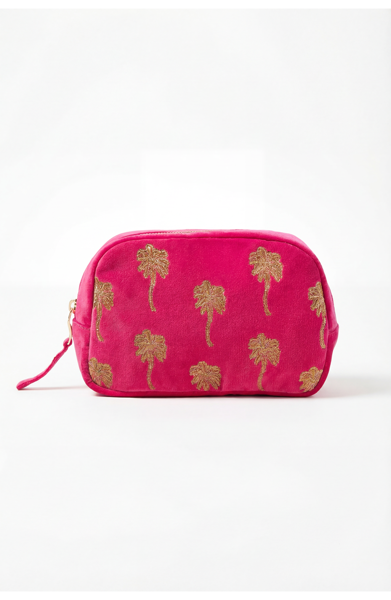 Elizabeth Scarlett Gold Palm Velvet Makeup Bag, Main, color, Pink