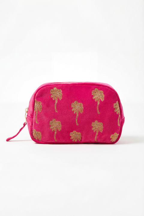 Gold Palm Velvet Makeup Bag
